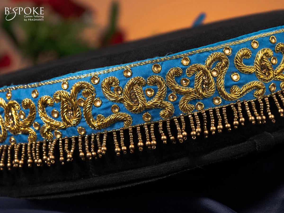 Hip belt cs blue with zardosi work & beaded hanging - Image 2