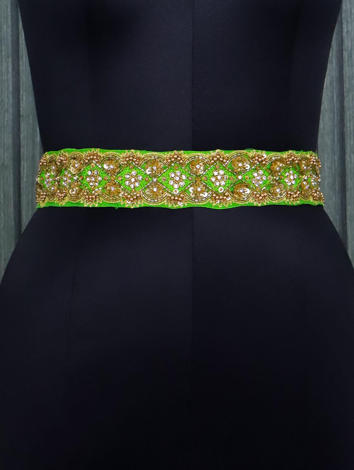 Hip belt light green with stones & sequins work - Image 2