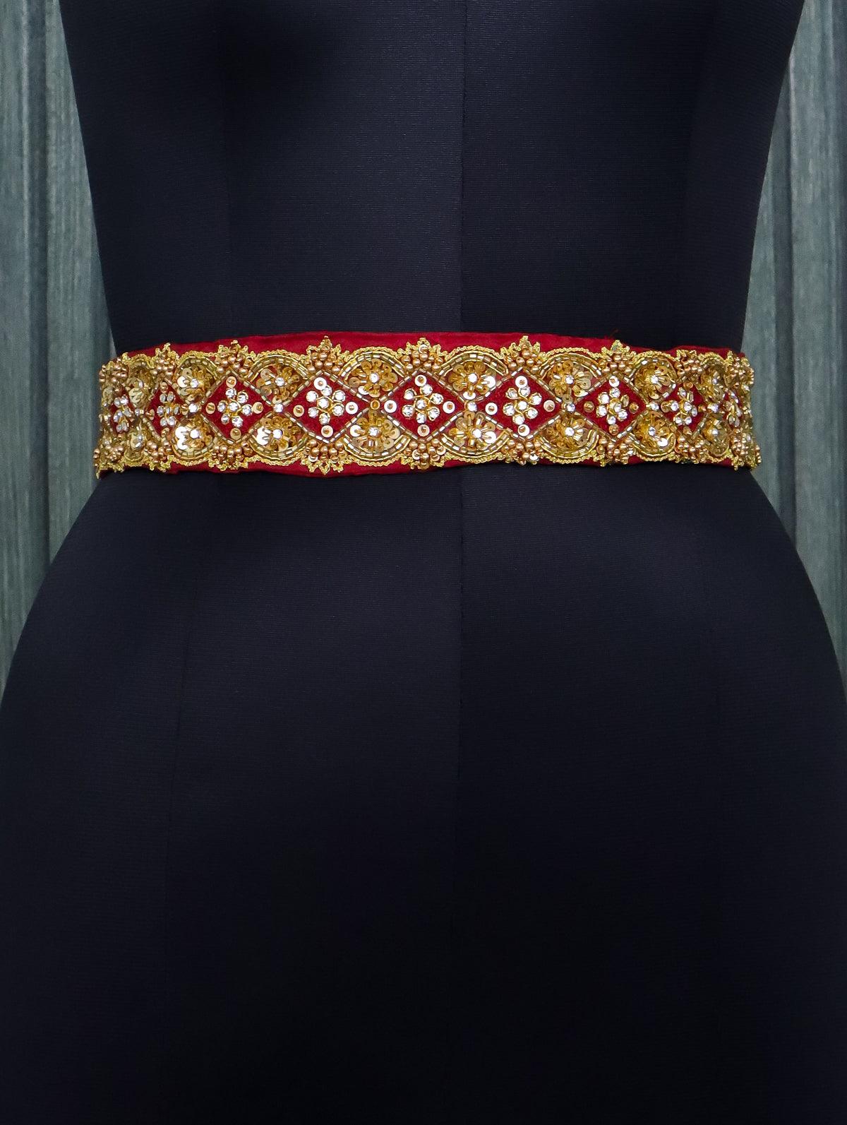 Hip belt maroon with stones & sequins work - Image 2