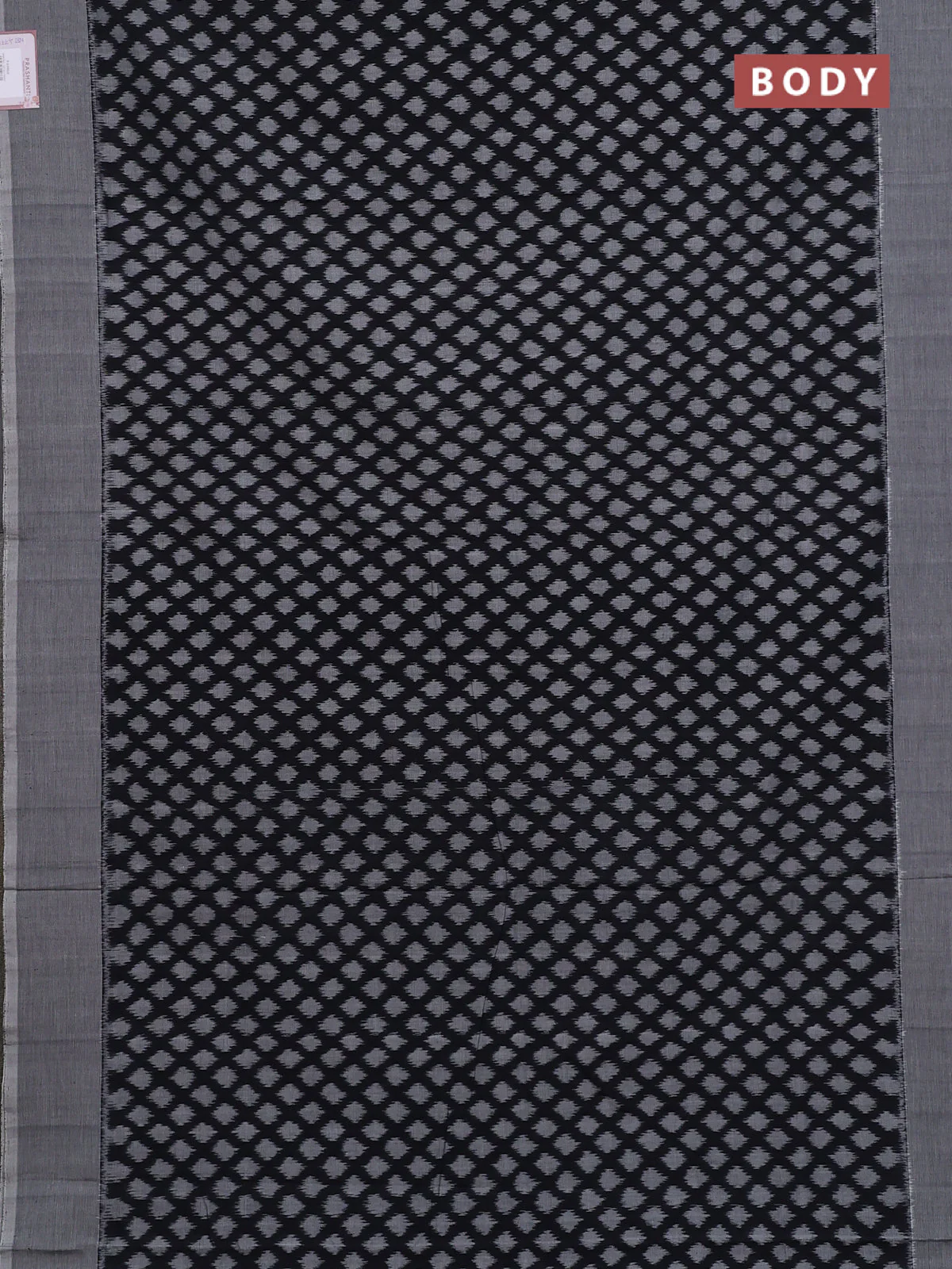 Ikat cotton saree black and grey with allover ikat weaves and simple border - Image 2