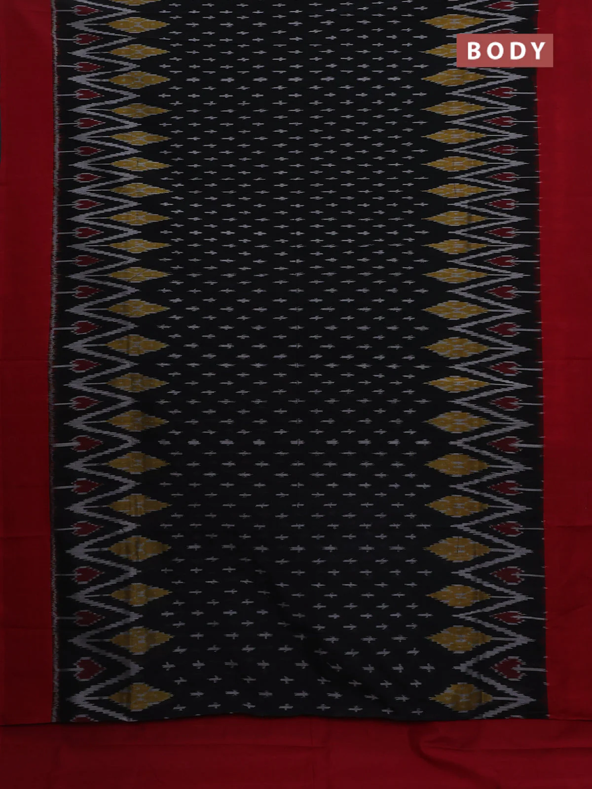Ikat cotton saree black and maroon with allover ikat weaves and simple border - Image 2