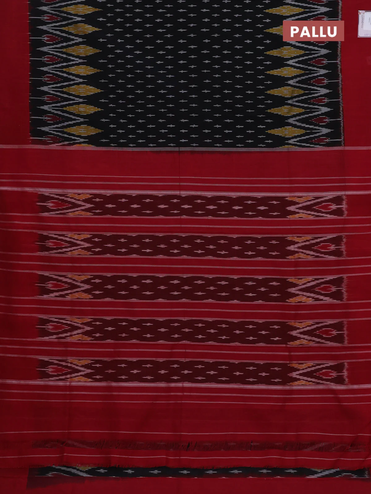 Ikat cotton saree black and maroon with allover ikat weaves and simple border - Image 3