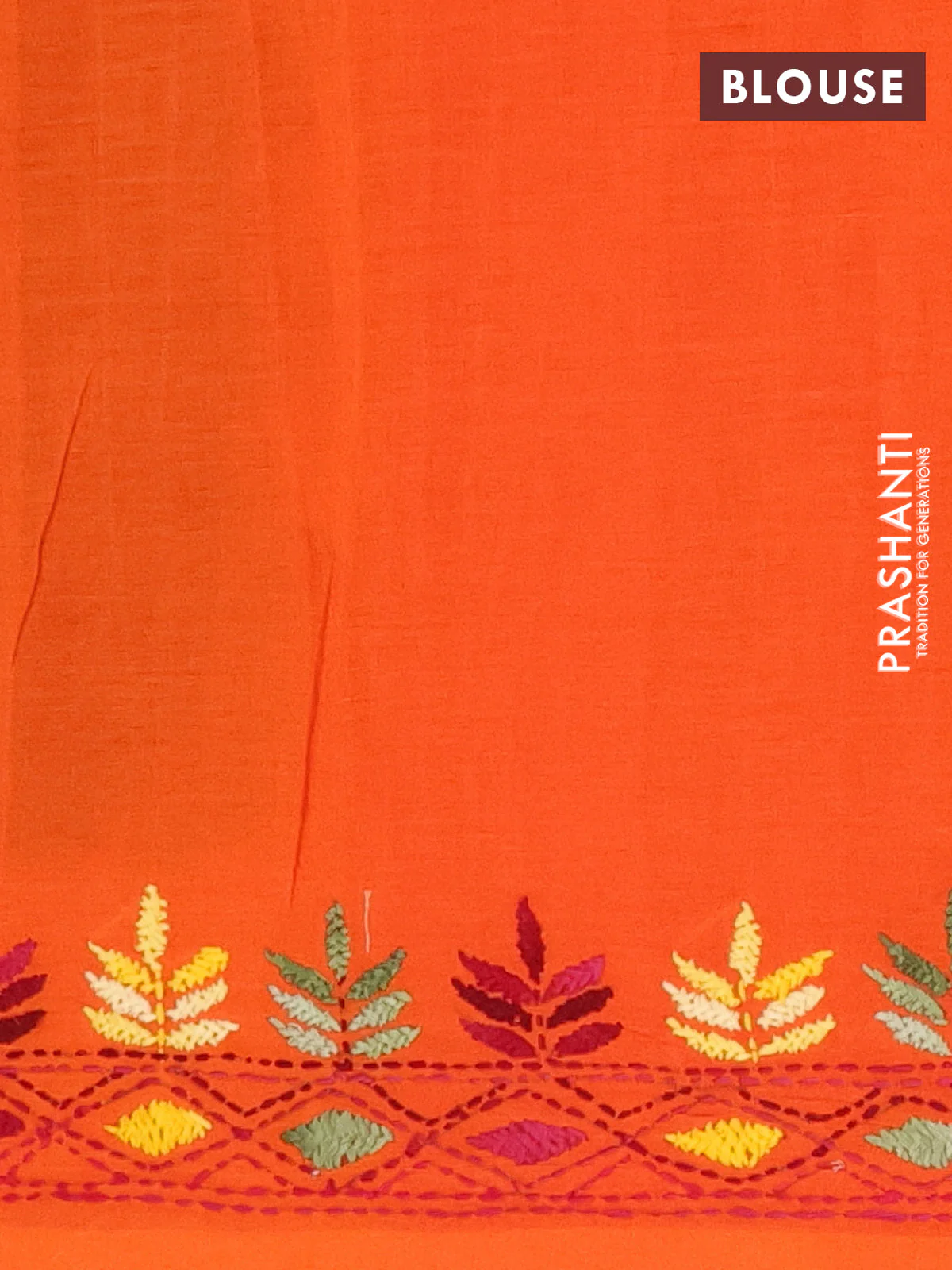 Ikat cotton saree black and orange with allover ikat weaves and kantha stitch work pallu - Image 4