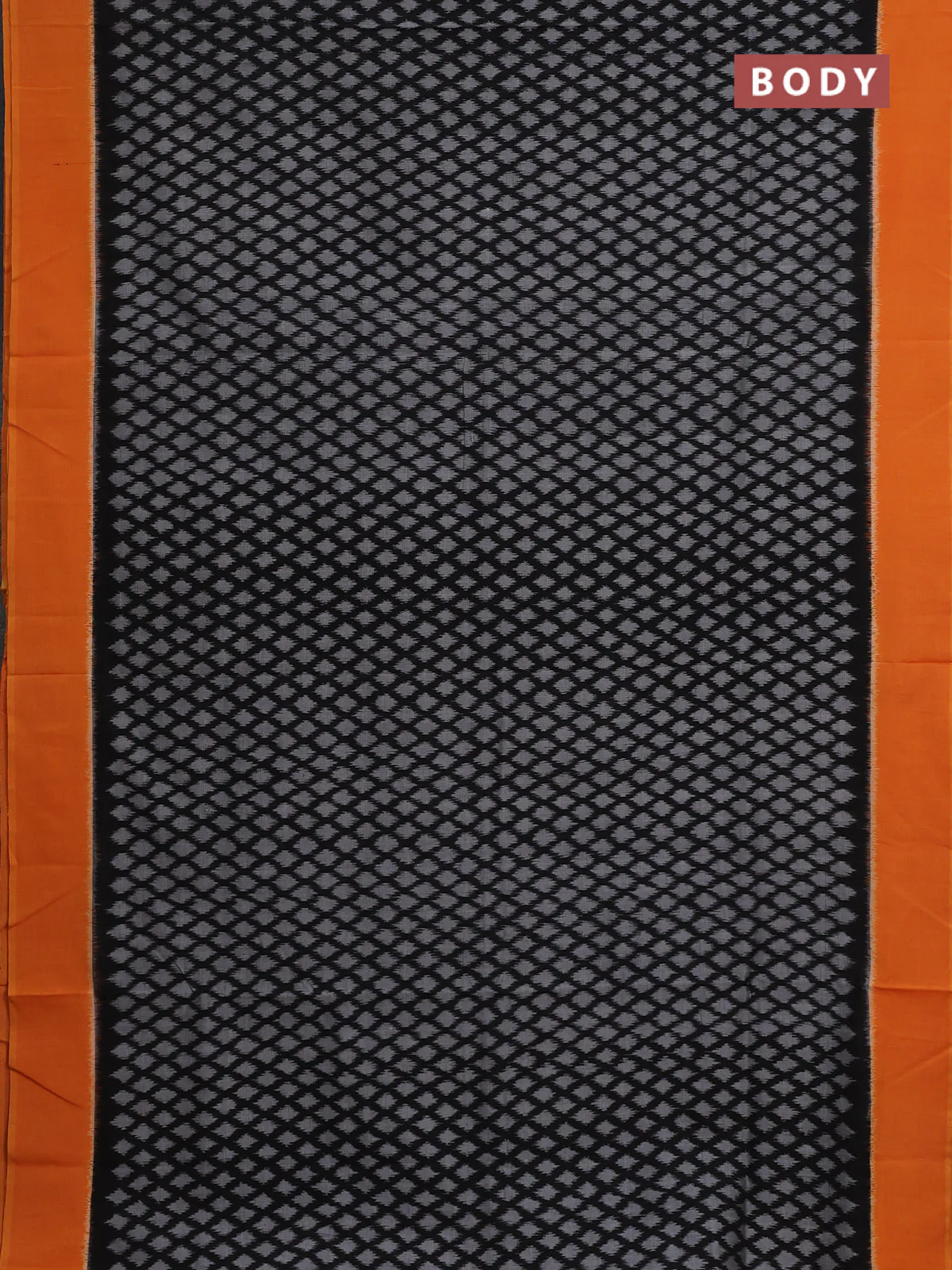 Ikat cotton saree black and orange with allover ikat weaves and simple border - Image 2
