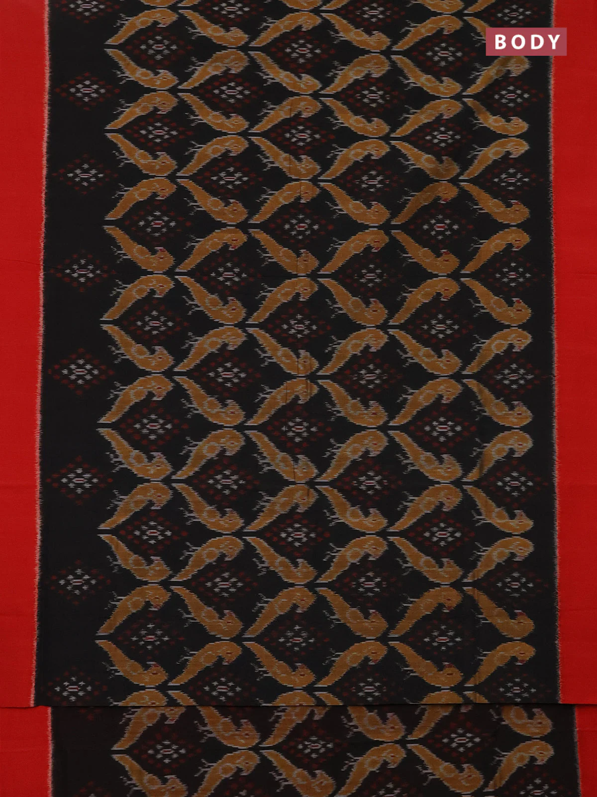 Ikat cotton saree black and red with allover ikat weaves and simple border - Image 2