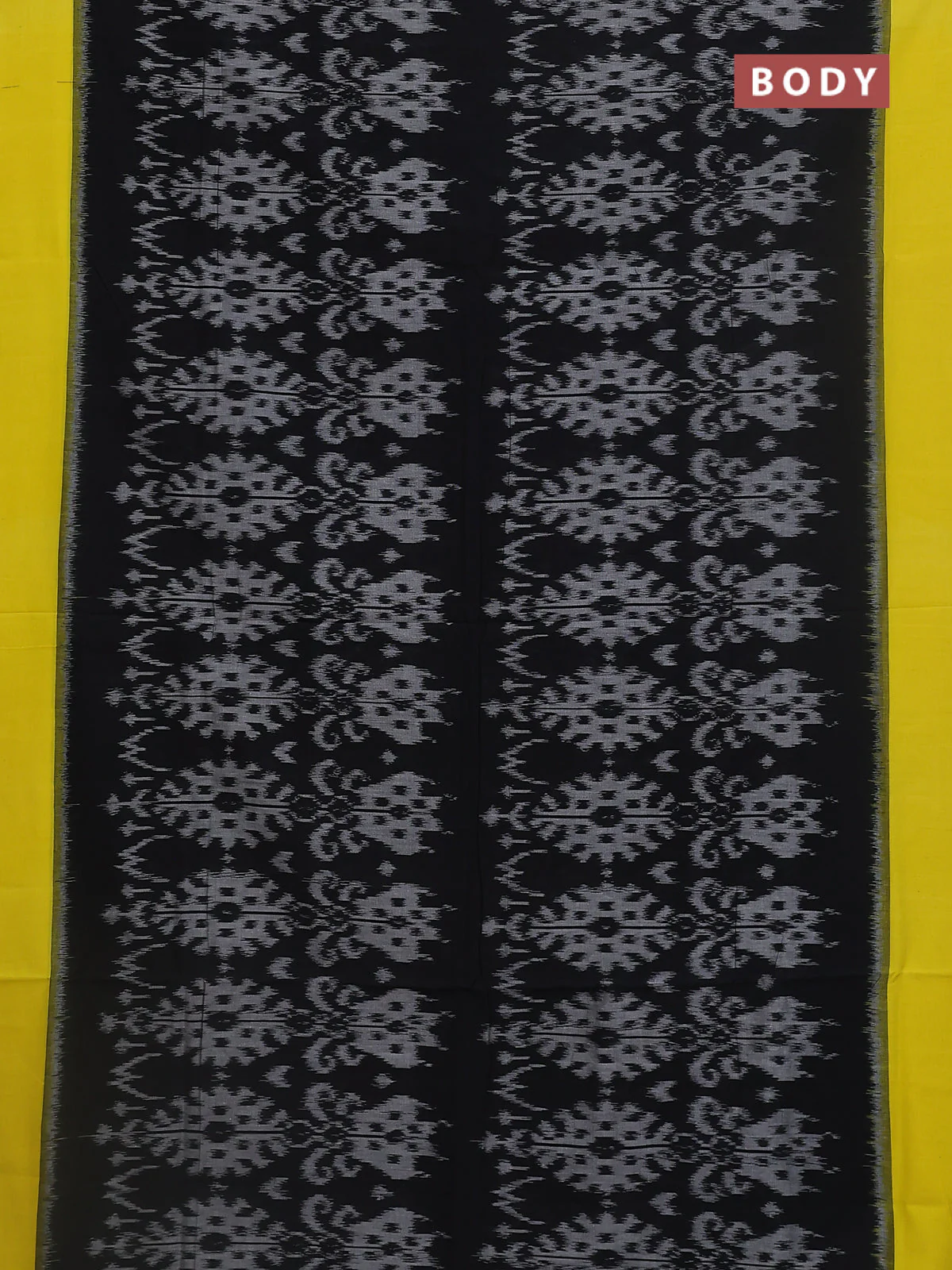 Ikat cotton saree black and yellow with allover ikat weaves and simple border - Image 2