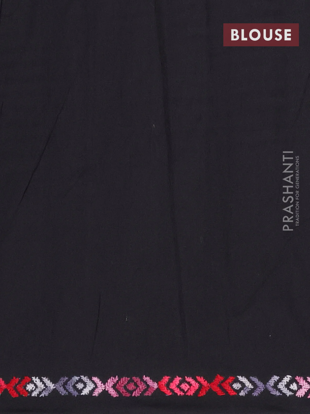 Ikat cotton saree black with allover checks pattern & kantha stitch work and ganga jamuna border - Image 4