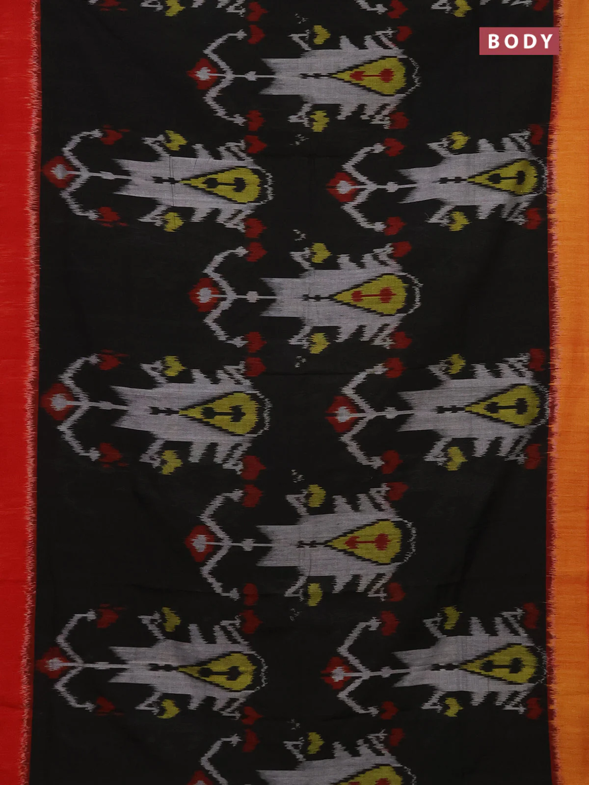 Ikat cotton saree black with allover ikat weaves and ganga jamuna border - Image 2