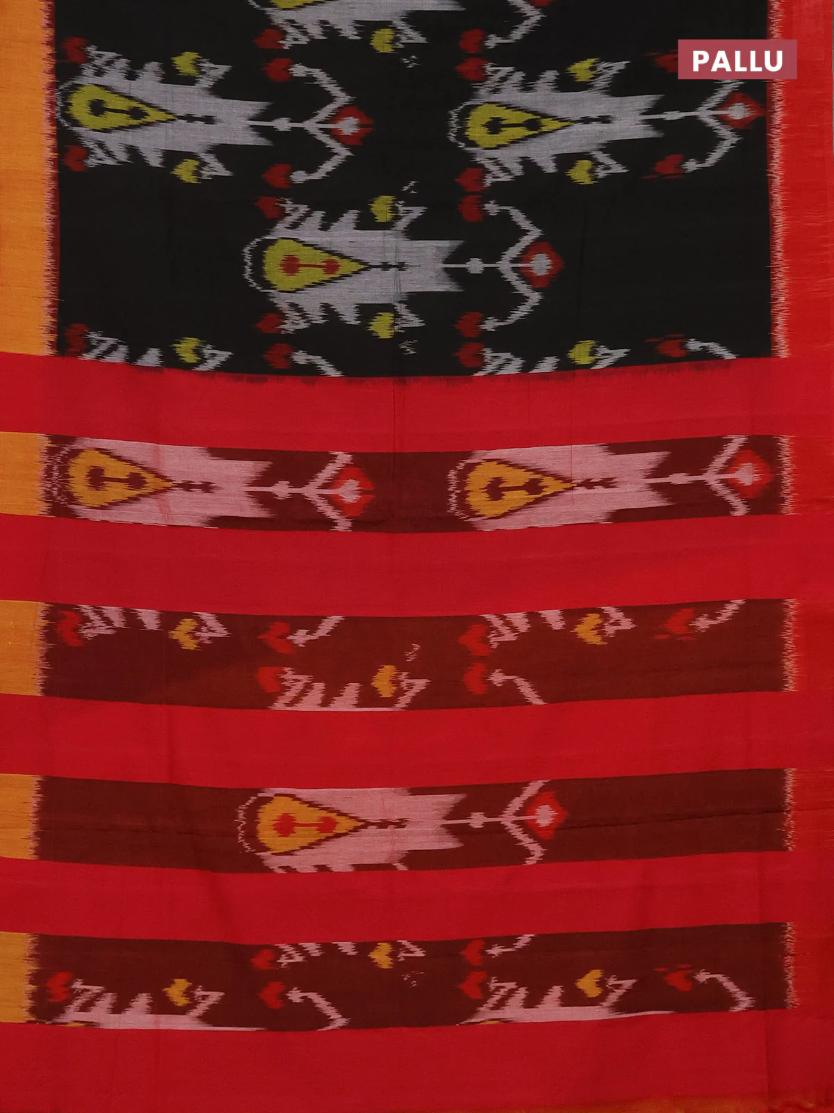 Ikat cotton saree black with allover ikat weaves and ganga jamuna border - Image 3