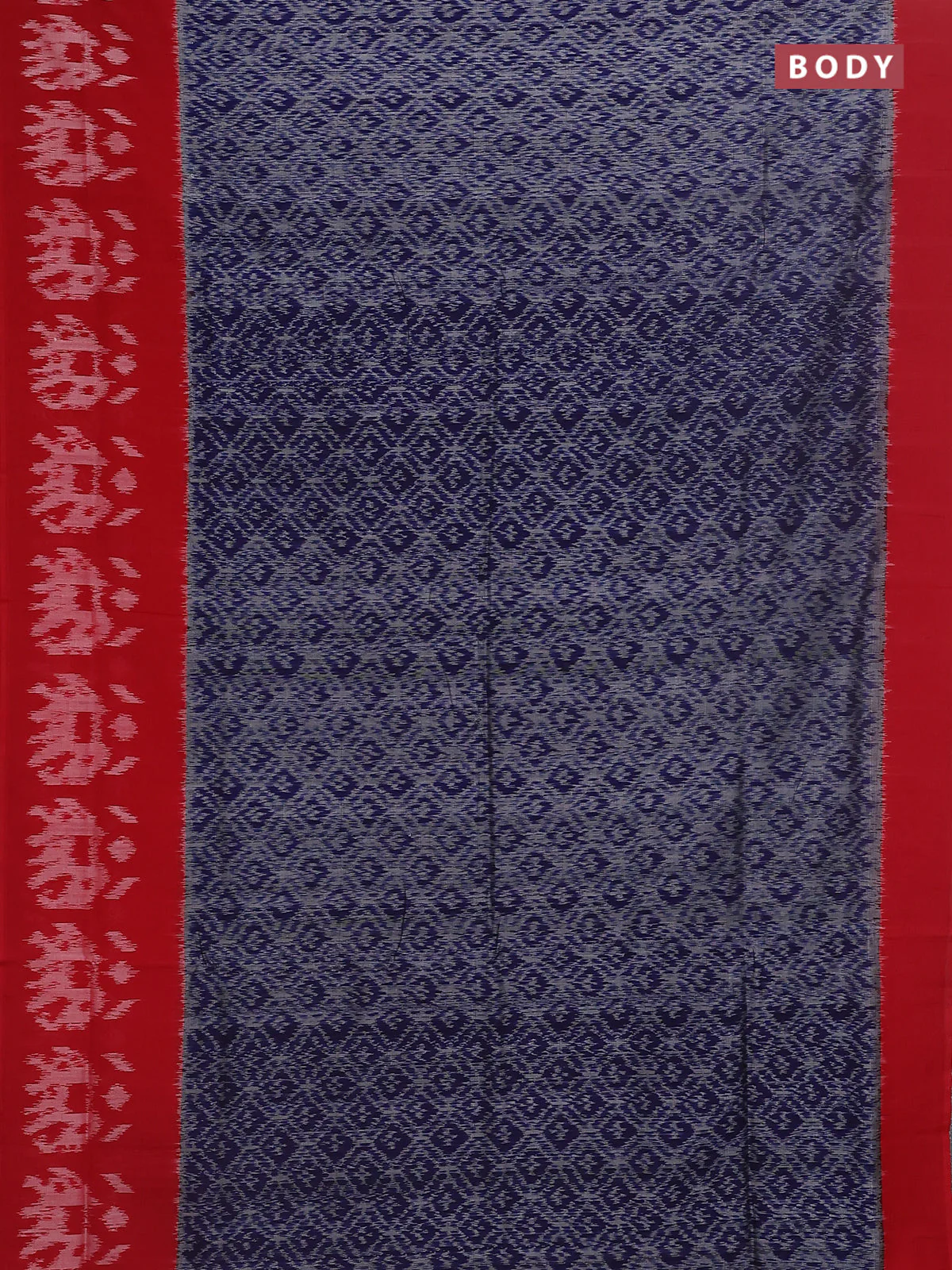 Ikat cotton saree blue and red with allover ikat weaves and long ikat style border - Image 2