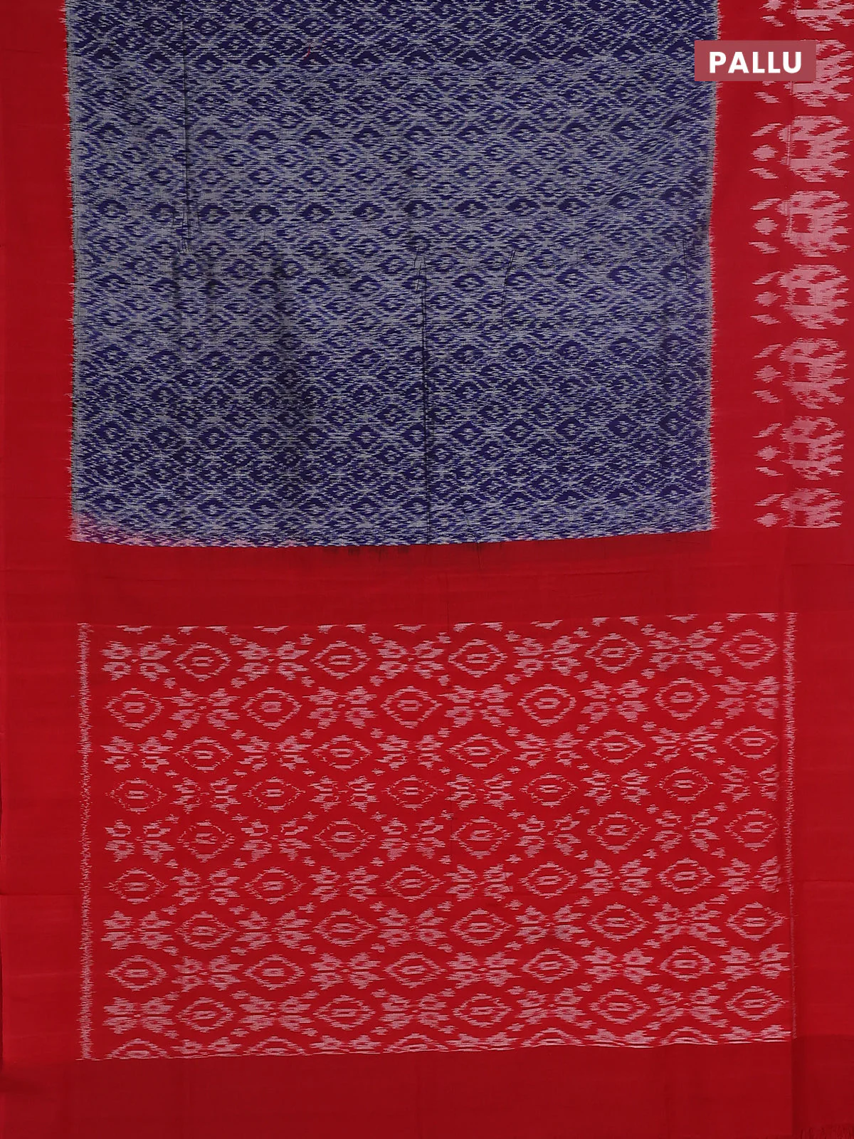 Ikat cotton saree blue and red with allover ikat weaves and long ikat style border - Image 3