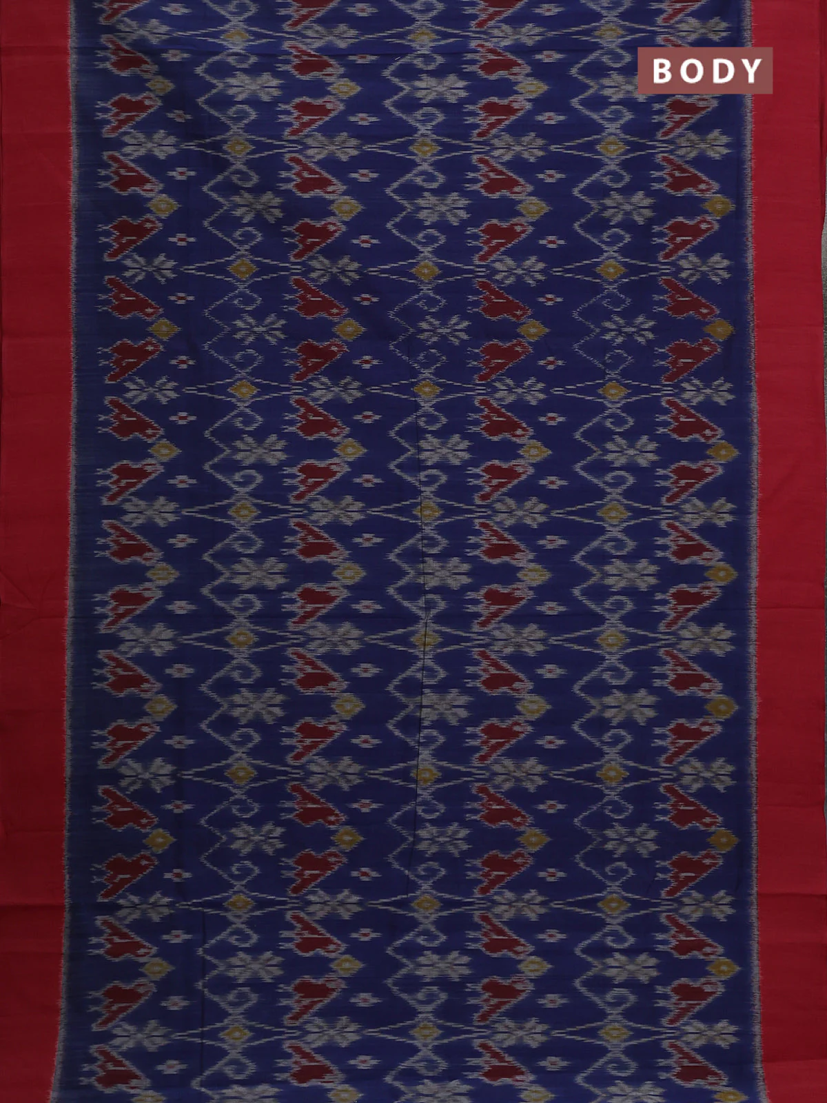 Ikat cotton saree blue and red with allover ikat weaves and simple border - Image 2