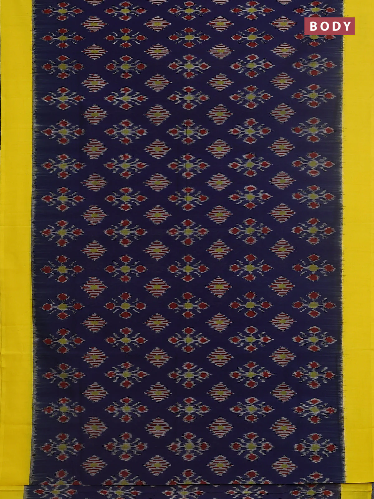 Ikat cotton saree blue and yellow with allover ikat butta weaves and simple border - Image 2