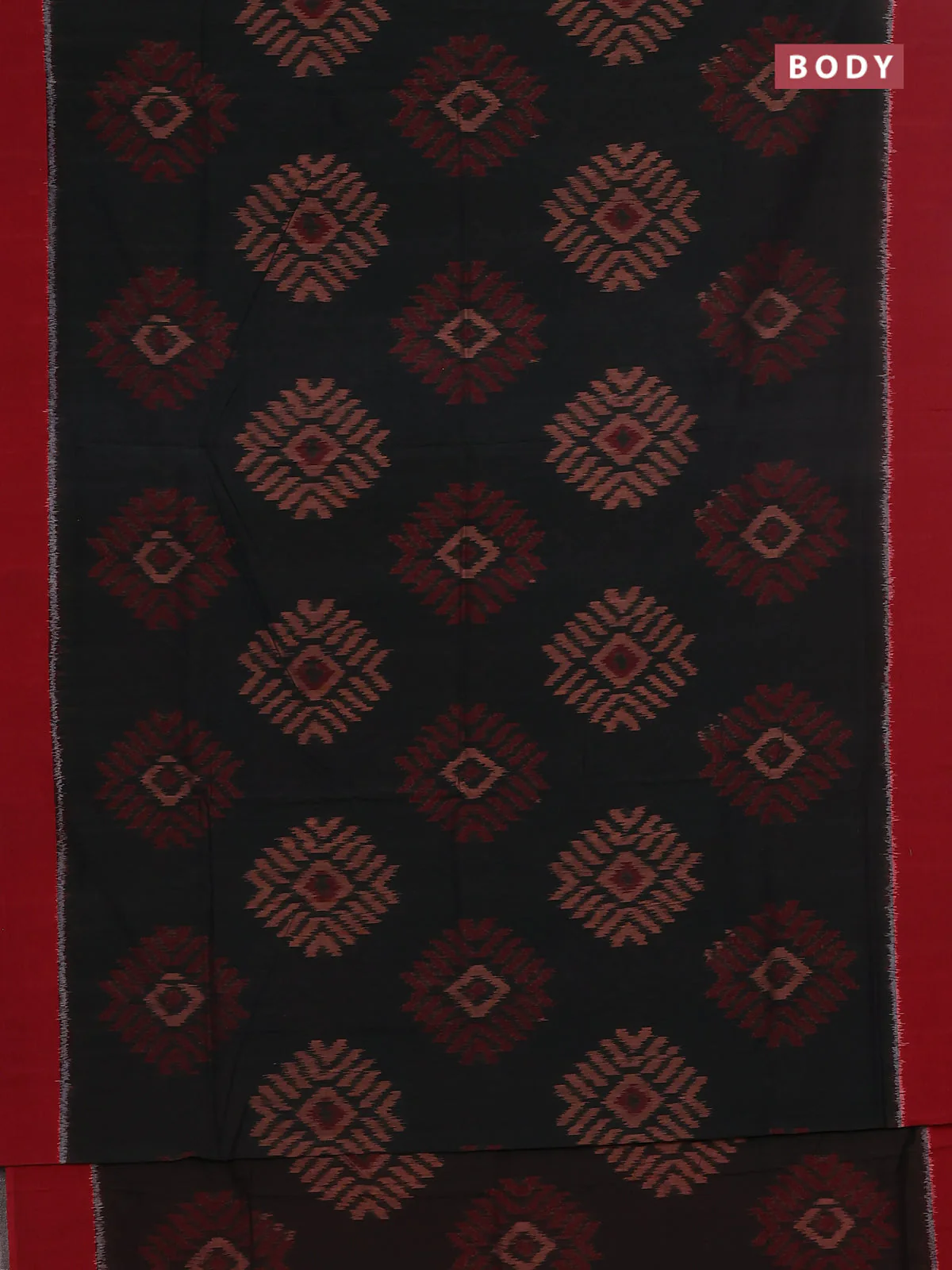 Ikat cotton saree coffee brown and maroon with allover ikat butta weaves and simple border - Image 2