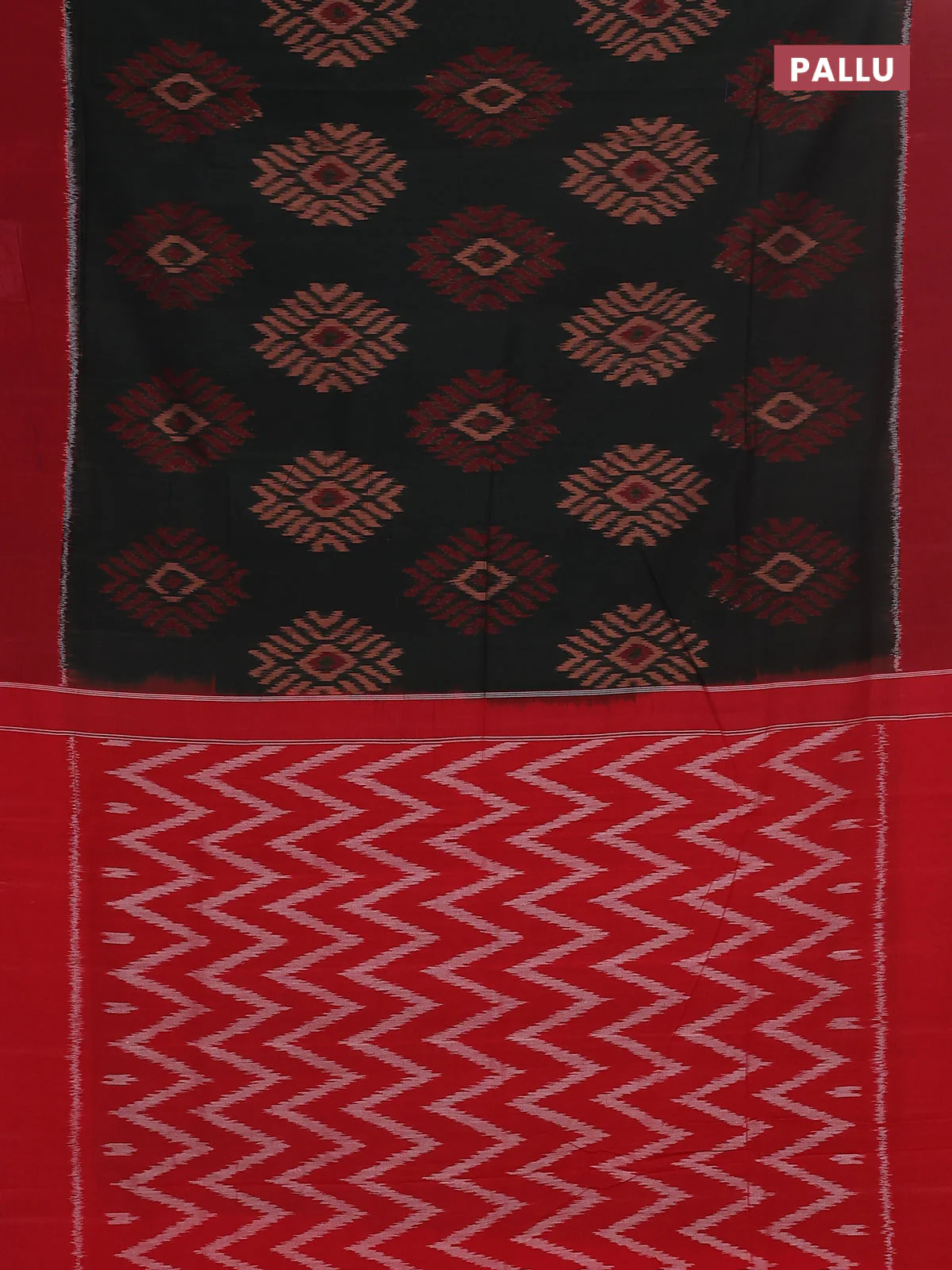 Ikat cotton saree coffee brown and maroon with allover ikat butta weaves and simple border - Image 3