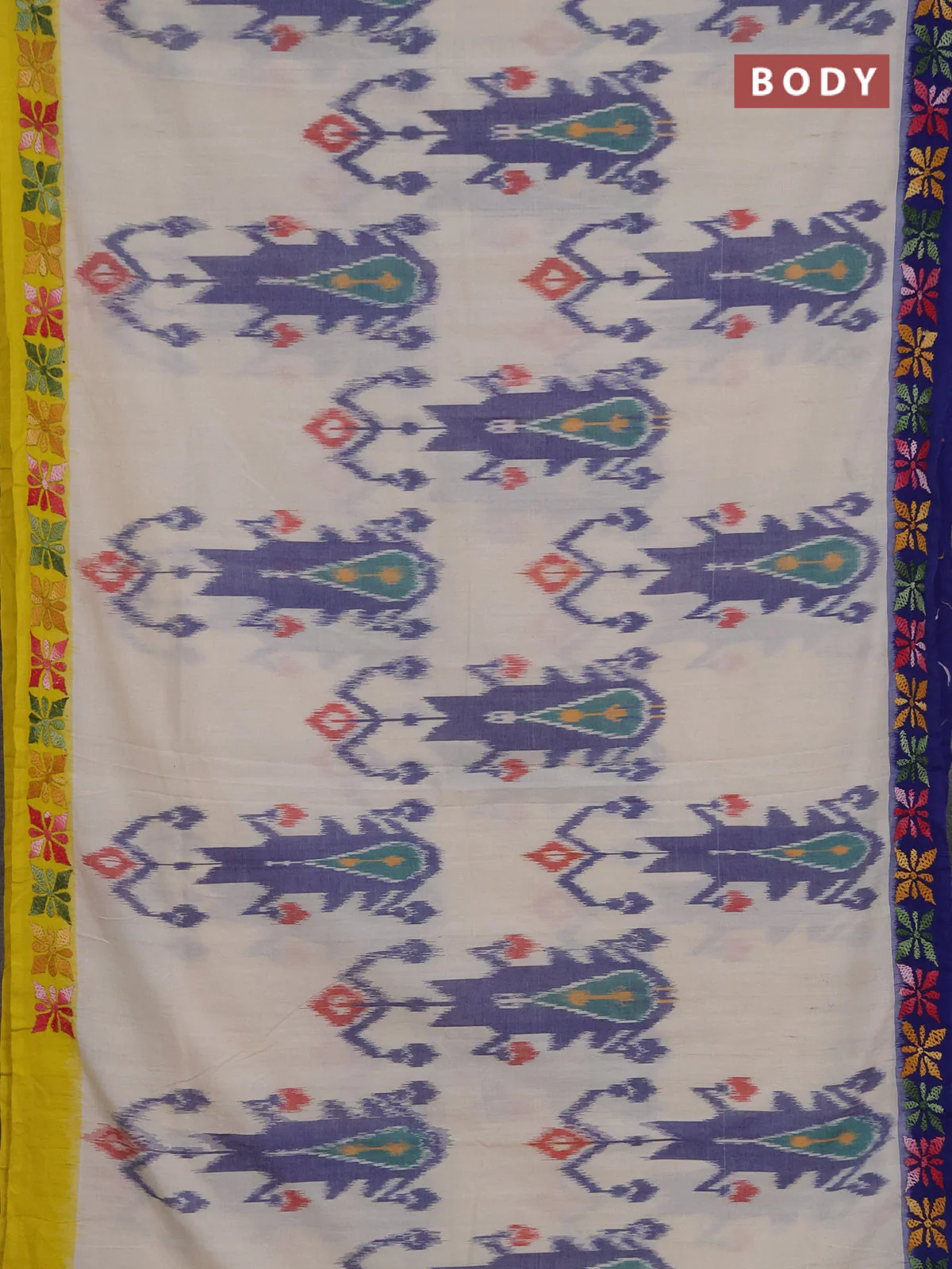 Ikat cotton saree cream with allover ikat weaves and ganga jamuna border - Image 2