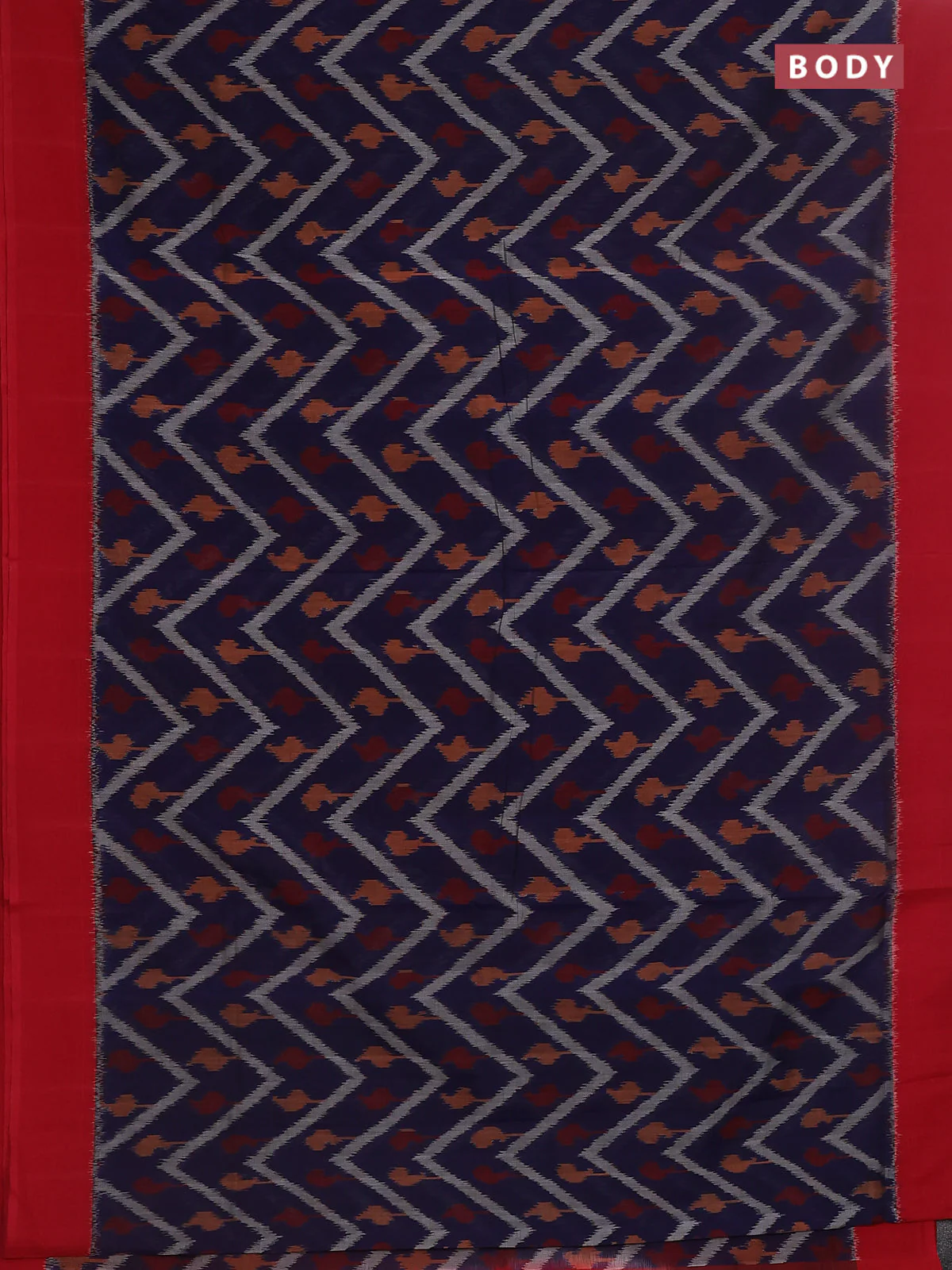 Ikat cotton saree dark blue and red with allover zig zag ikat weaves and simple border - Image 2