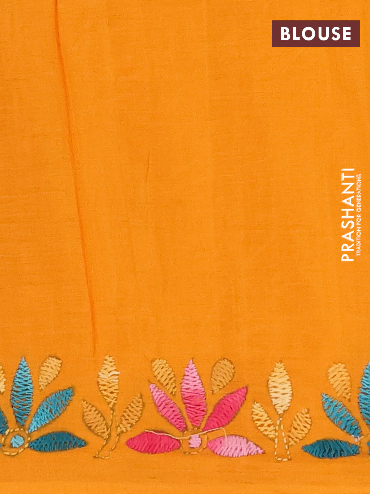 Ikat cotton saree dark mustard and mango yellow with allover zigzag ikat weaves and ikat woven & kantha stitch work pallu - Image 4