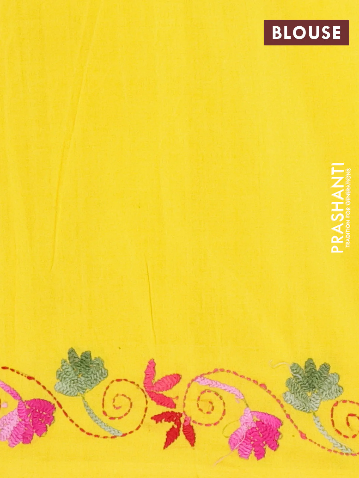 Ikat cotton saree dual shade of greenish yellow and yellow with allover ikat weaves and kantha stitch work pallu - Image 4