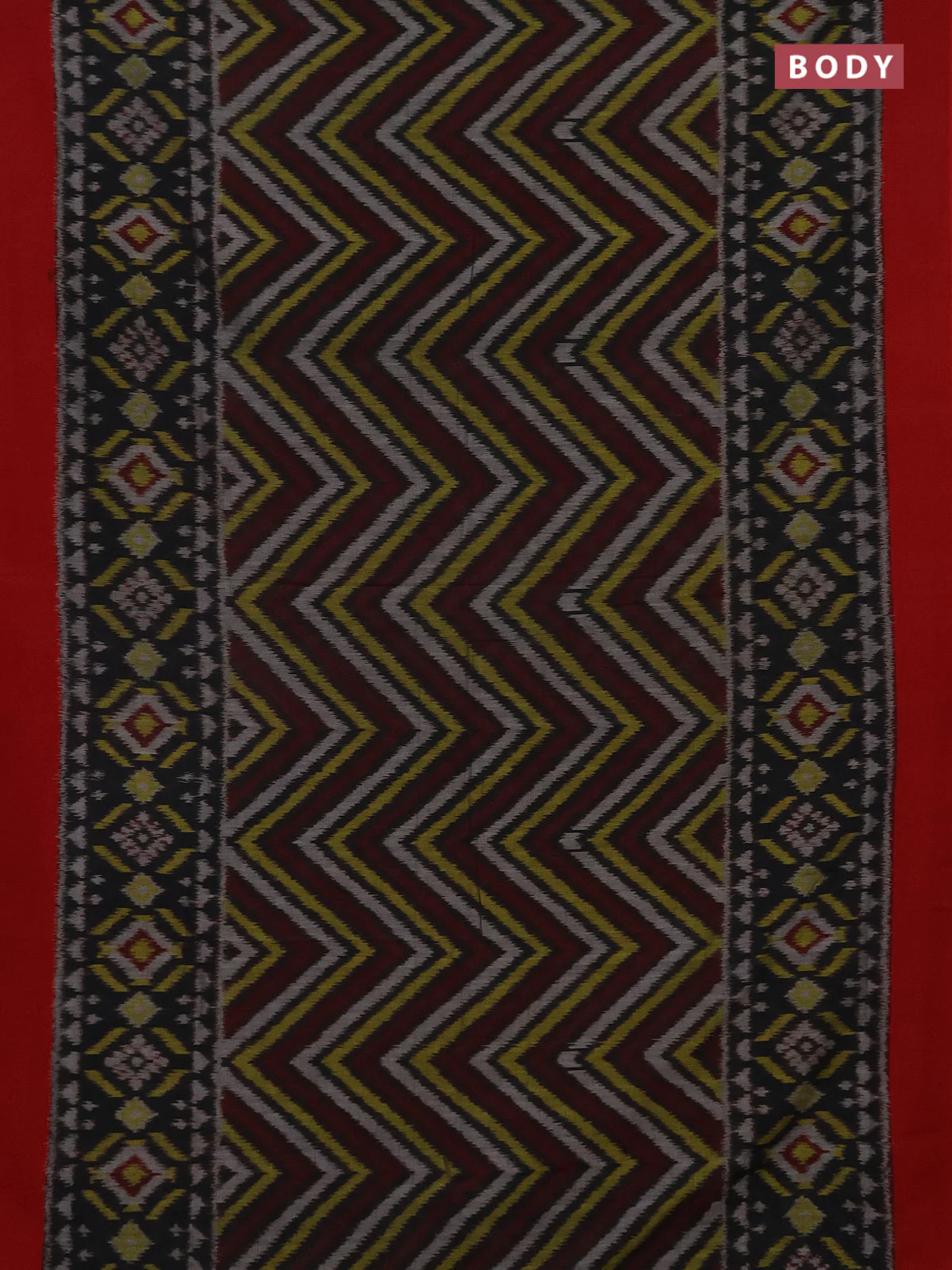 Ikat cotton saree elephant grey and red with allover ikat weaves and simple border - Image 2