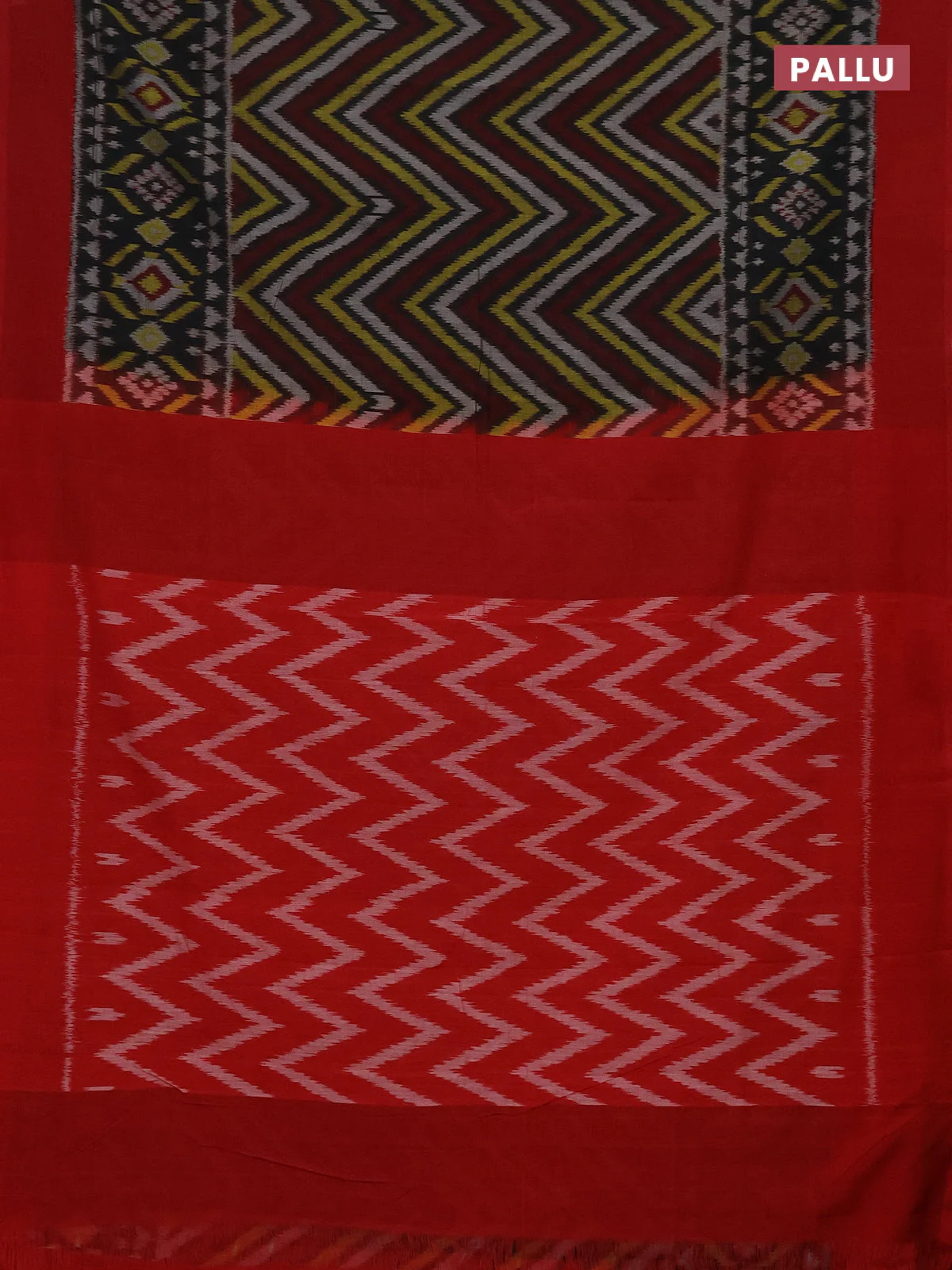 Ikat cotton saree elephant grey and red with allover ikat weaves and simple border - Image 3