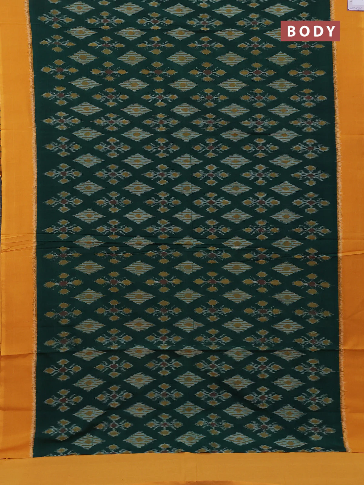Ikat cotton saree green and mustard with allover ikat weaves and simple border - Image 2