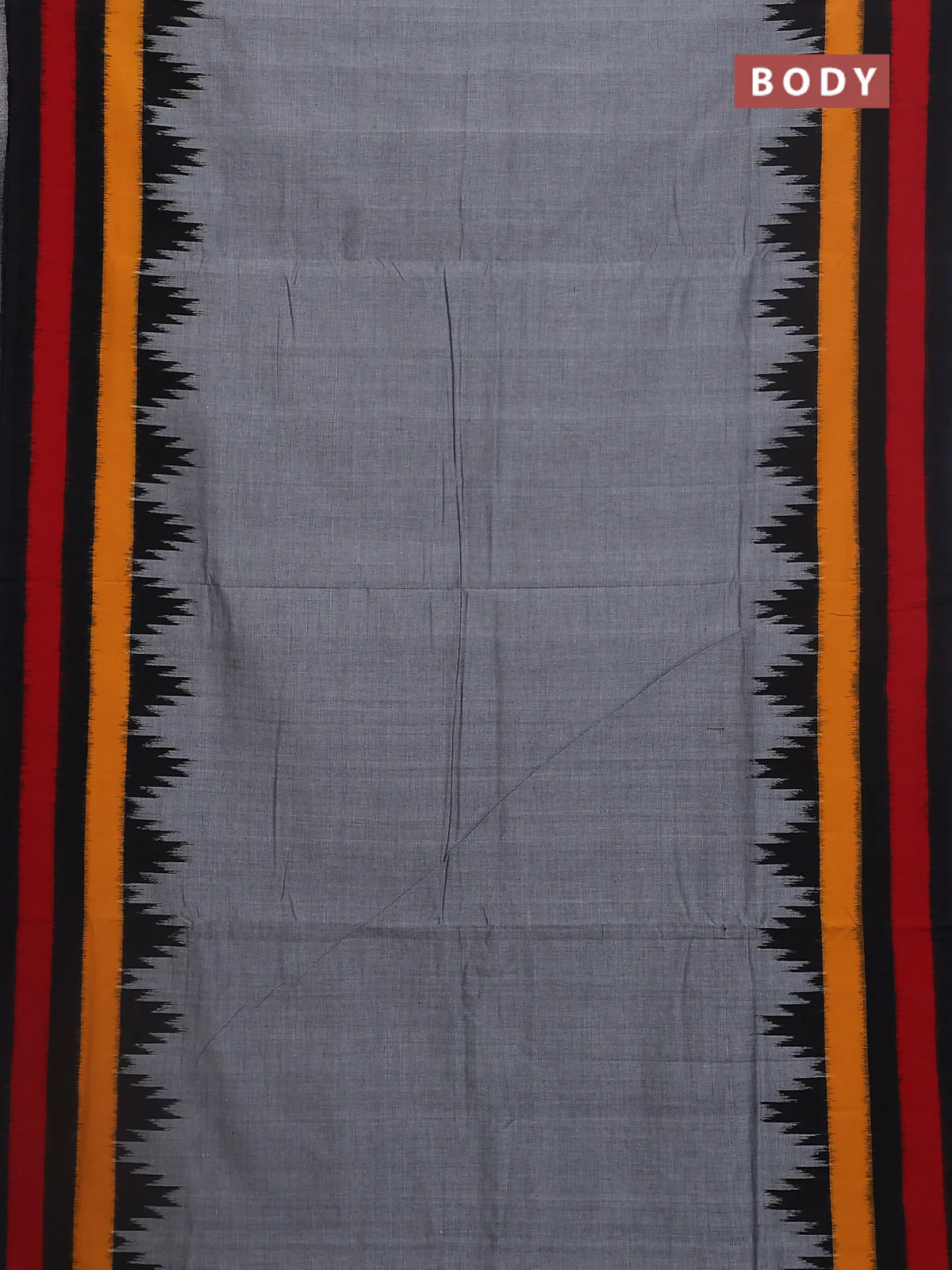 Ikat cotton saree grey and black with plain body and temple design ikat border - Image 2