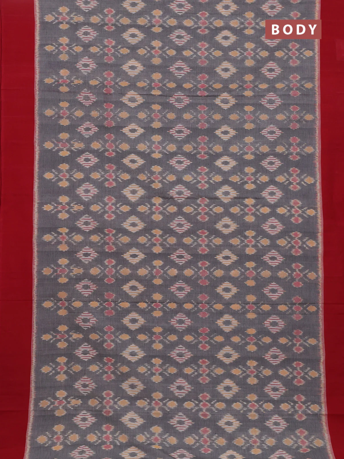 Ikat cotton saree grey and maroon with allover ikat weaves and simple border - Image 2