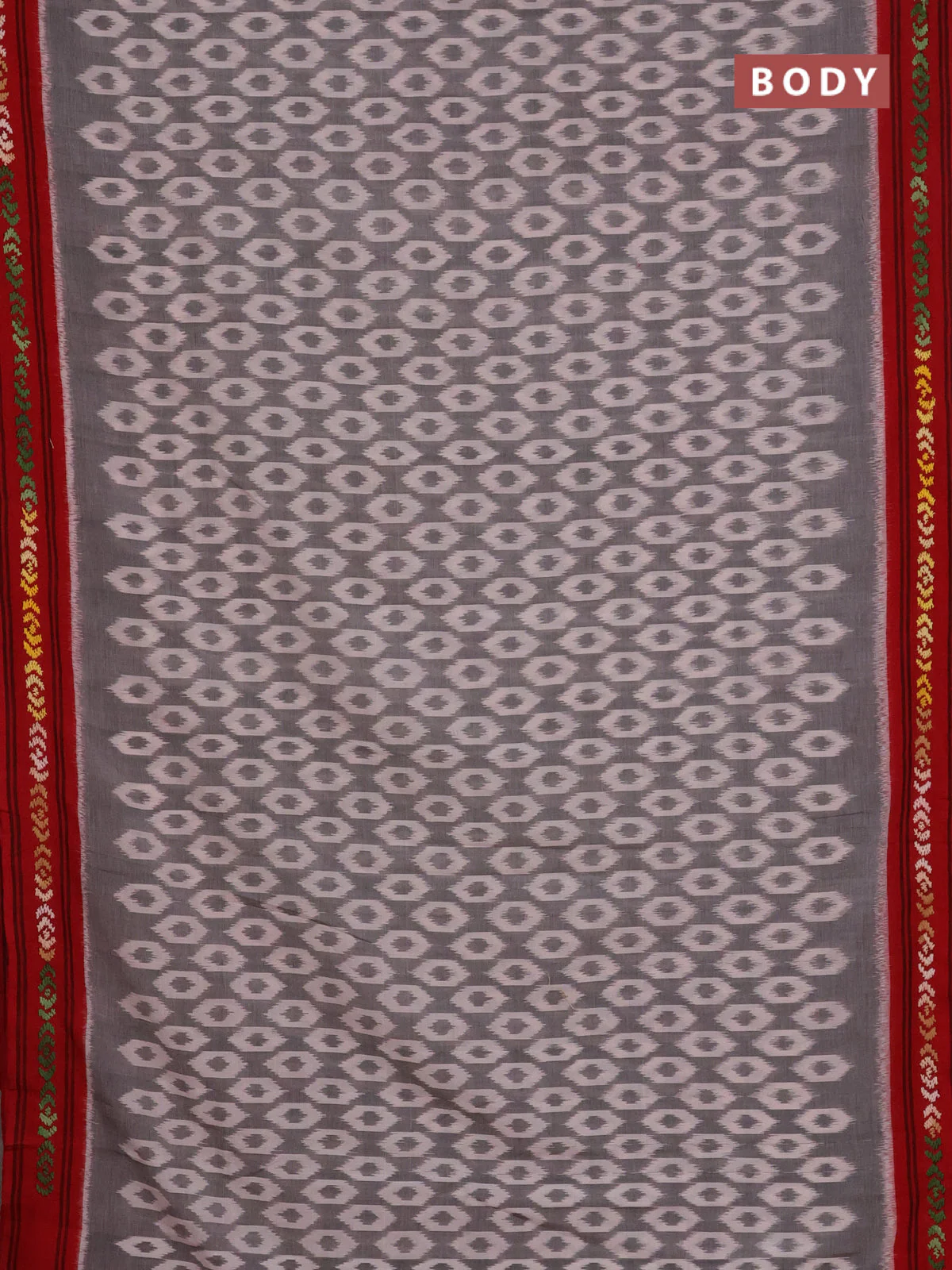 Ikat cotton saree grey and maroon with allover ikat woven buttas and kantha stitch work pallu - Image 2