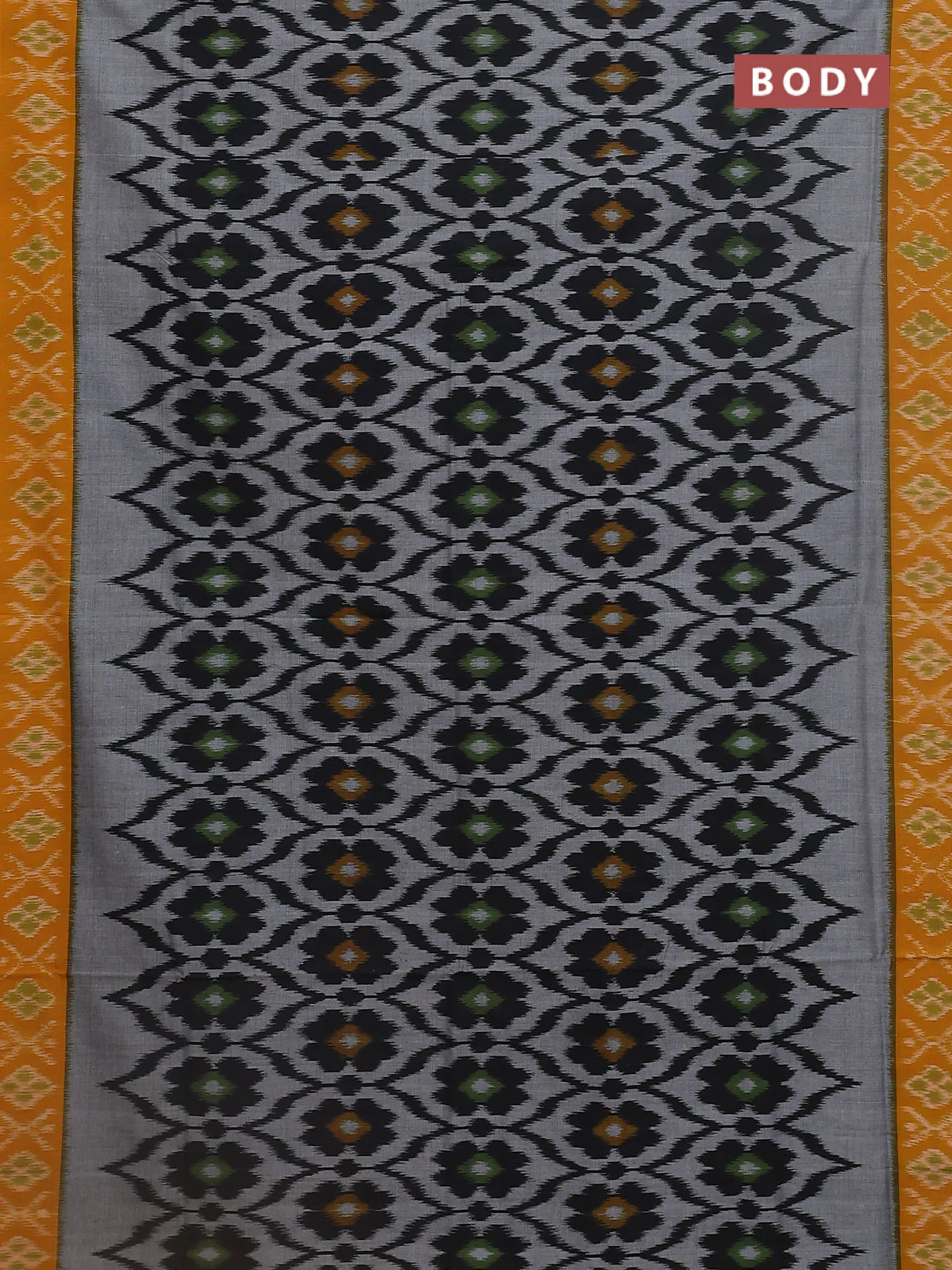 Ikat cotton saree grey and mustard yellow with allover ikat weaves and ikat woven border - Image 2
