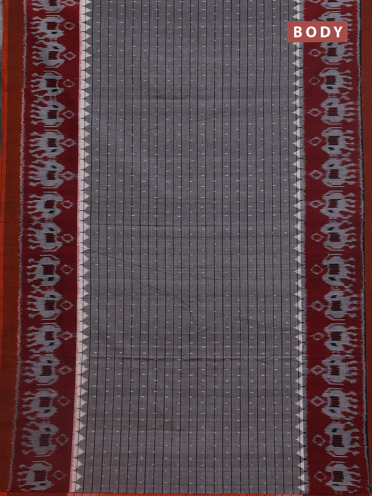 Ikat cotton saree grey and orange with ikat weaves and ikat woven border - Image 2