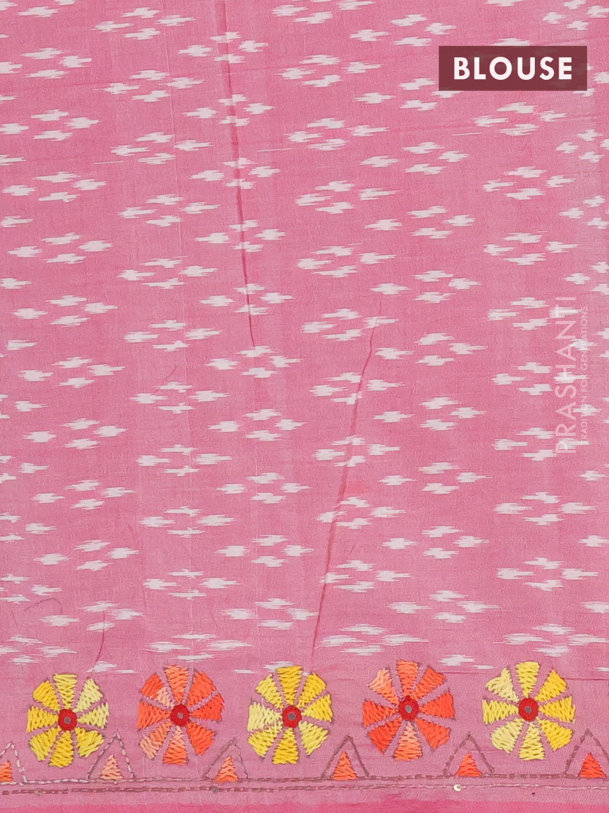 Ikat cotton saree grey and pastel pink with allover ikat weaves and kantha stitch work pallu - Image 4