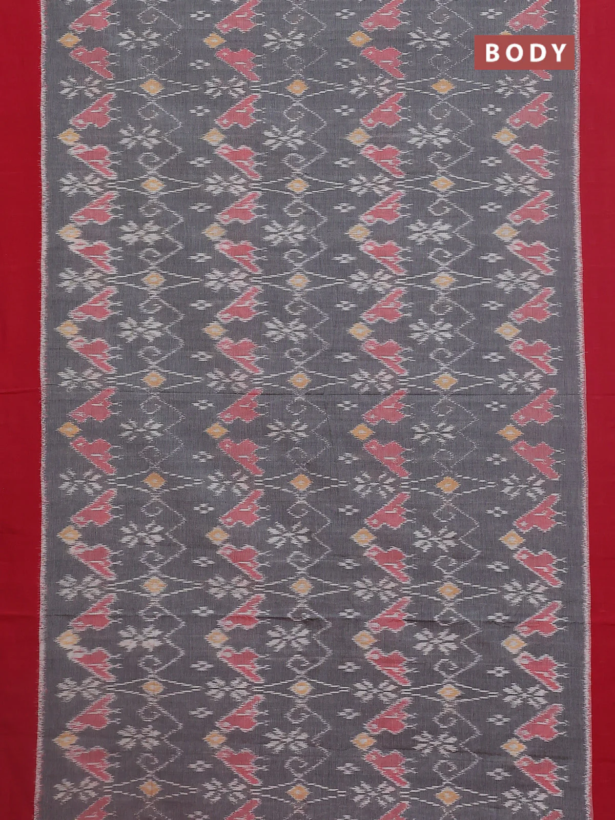 Ikat cotton saree grey and pink with allover ikat weaves and simple border - Image 2