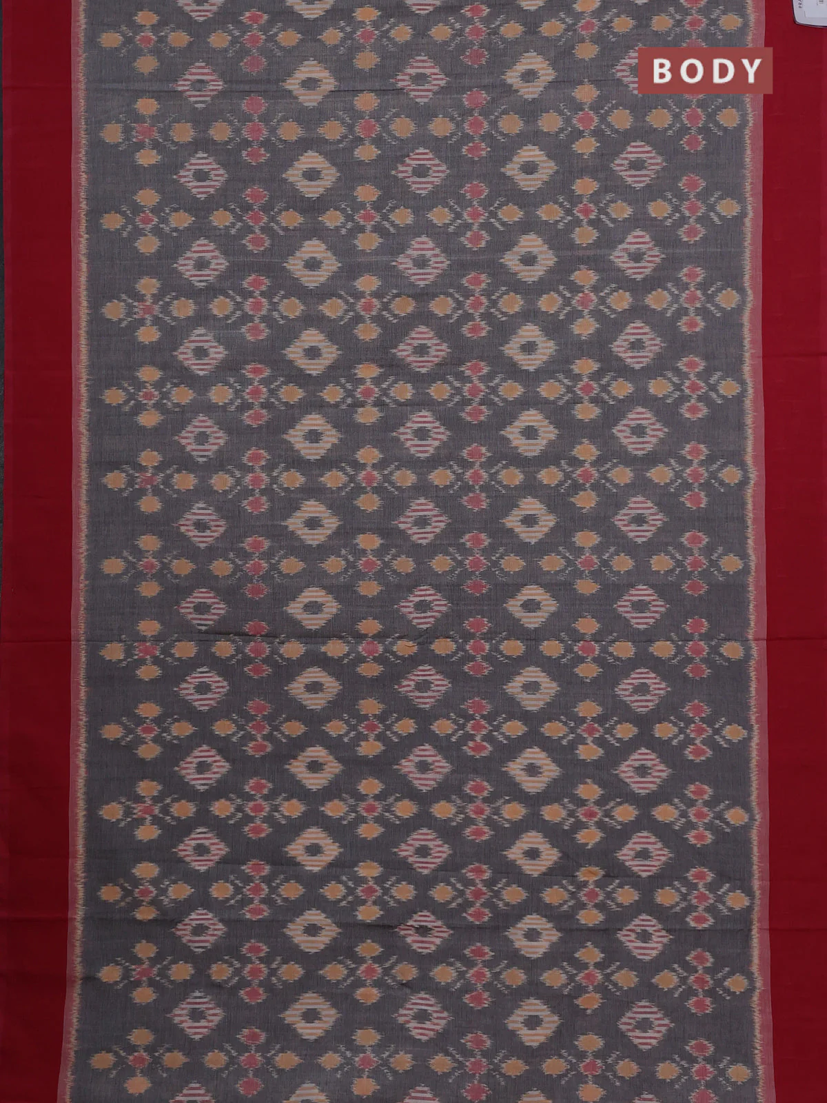 Ikat cotton saree grey and pink with allover ikat weaves and simple border - Image 2