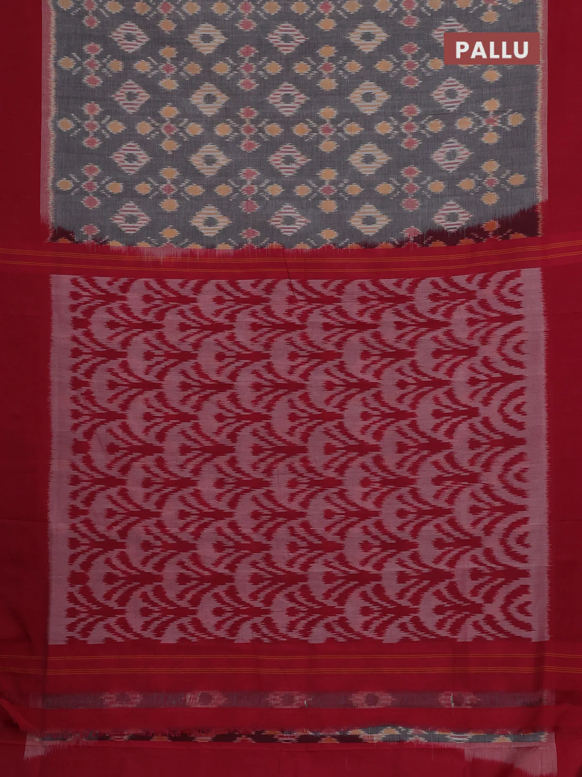 Ikat cotton saree grey and pink with allover ikat weaves and simple border - Image 3