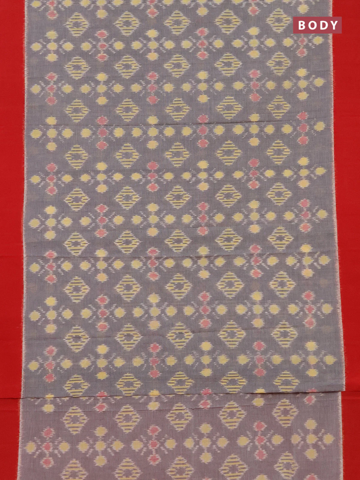 Ikat cotton saree grey and red with allover ikat butta weaves and simple border - Image 2