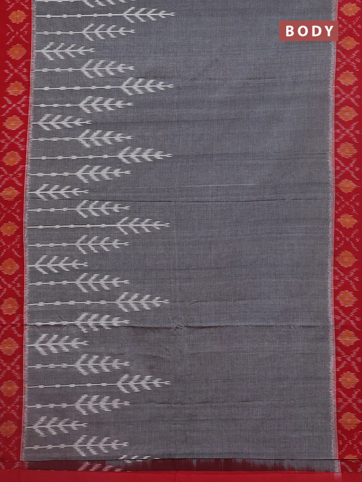 Ikat cotton saree grey and red with allover ikat weaves and ikat woven border - Image 2