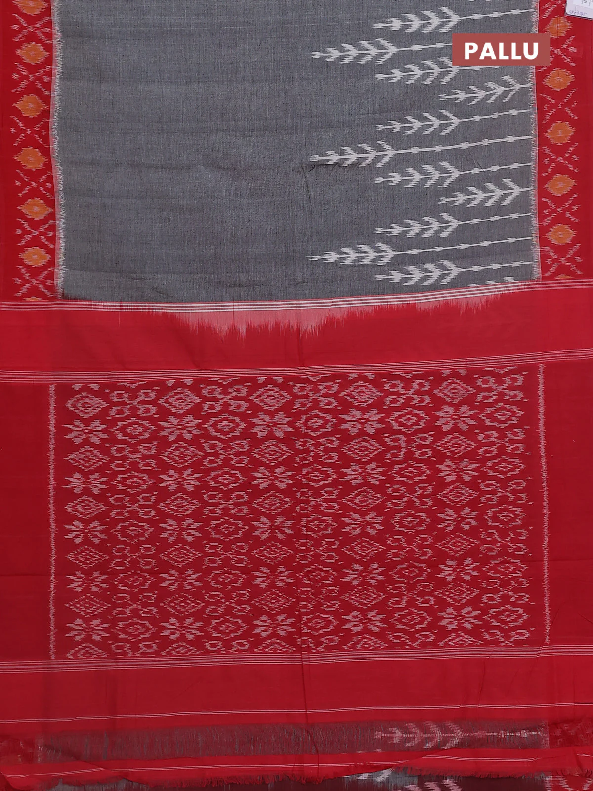 Ikat cotton saree grey and red with allover ikat weaves and ikat woven border - Image 3