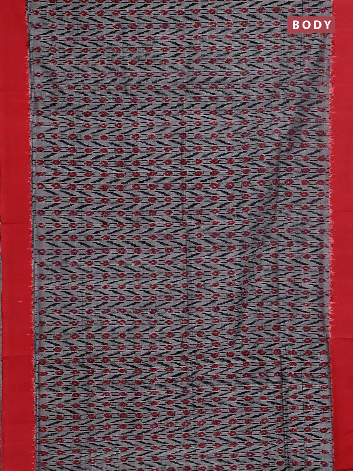 Ikat cotton saree grey and red with allover ikat weaves and simple border - Image 2
