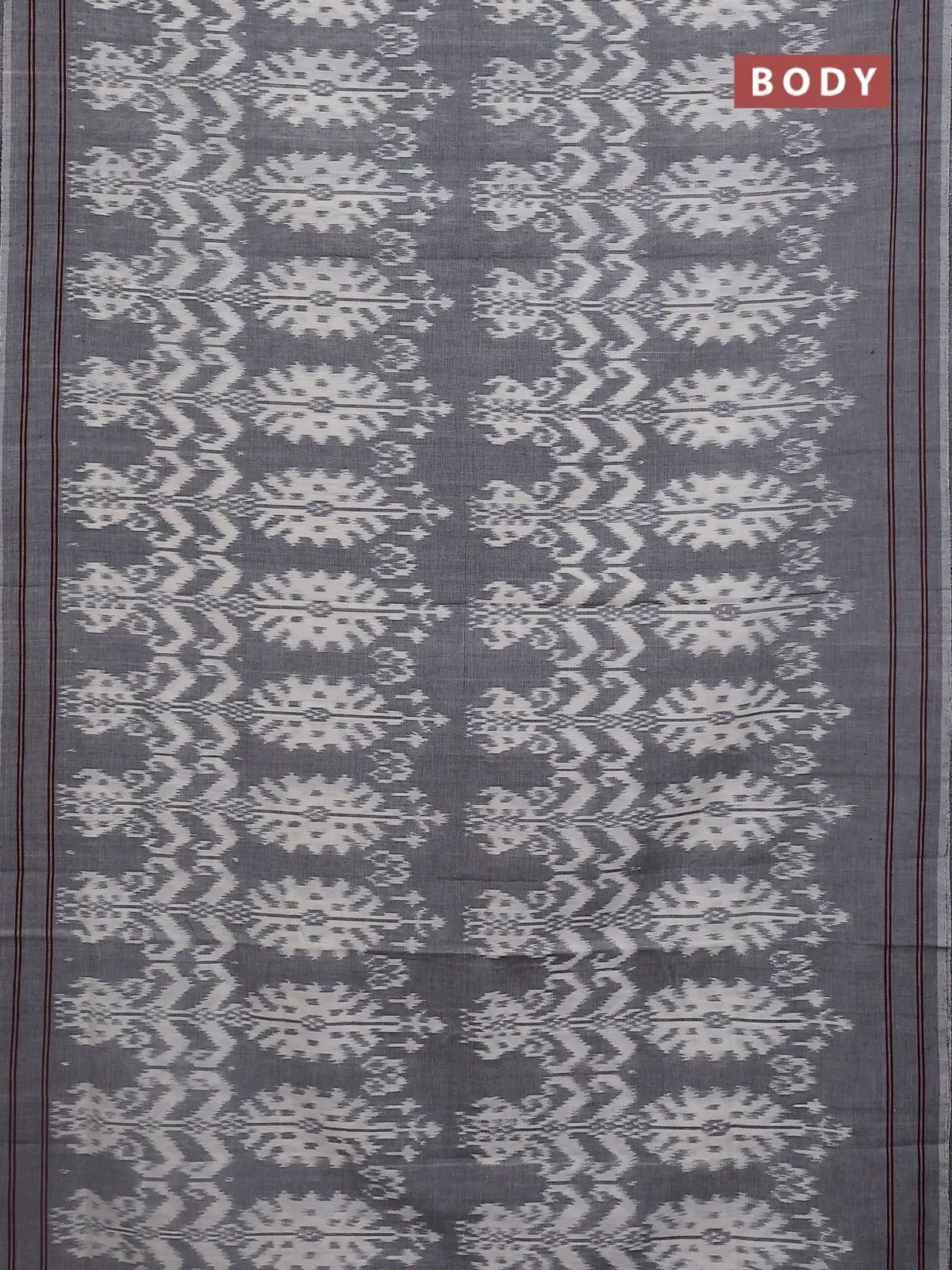 Ikat cotton saree grey and red with allover ikat weaves and simple border - Image 2