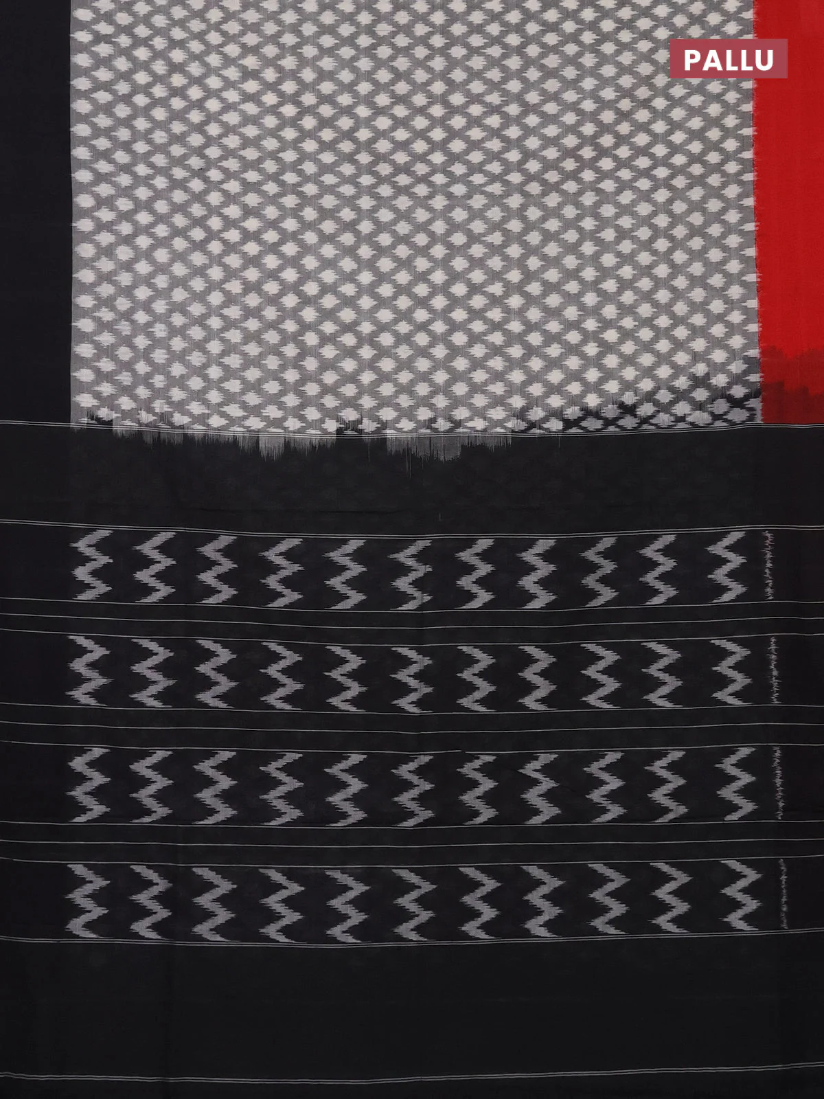 Ikat cotton saree grey with allover ikat weaves and ganga jamuna border - Image 3