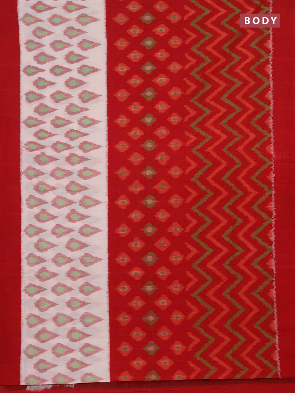 Ikat cotton saree maroon and cream with allover ikat butta weaves and simple border - Image 2