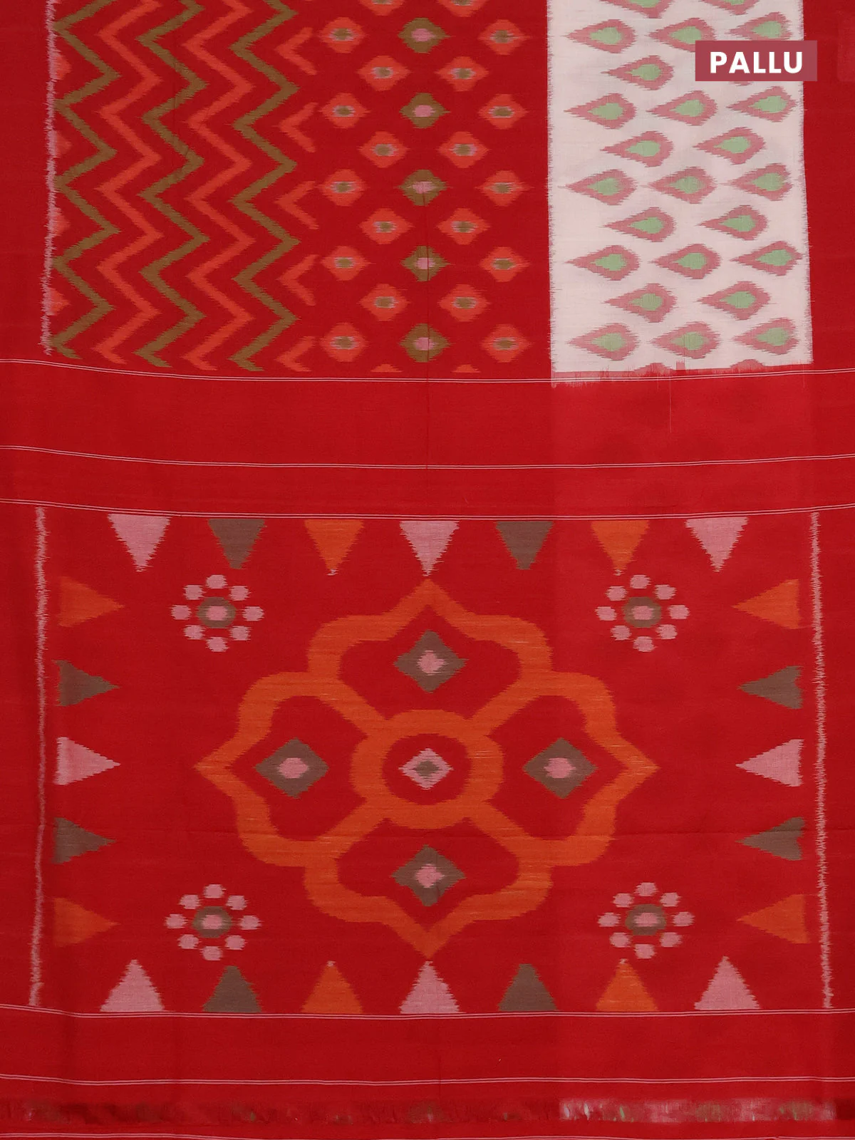 Ikat cotton saree maroon and cream with allover ikat butta weaves and simple border - Image 3