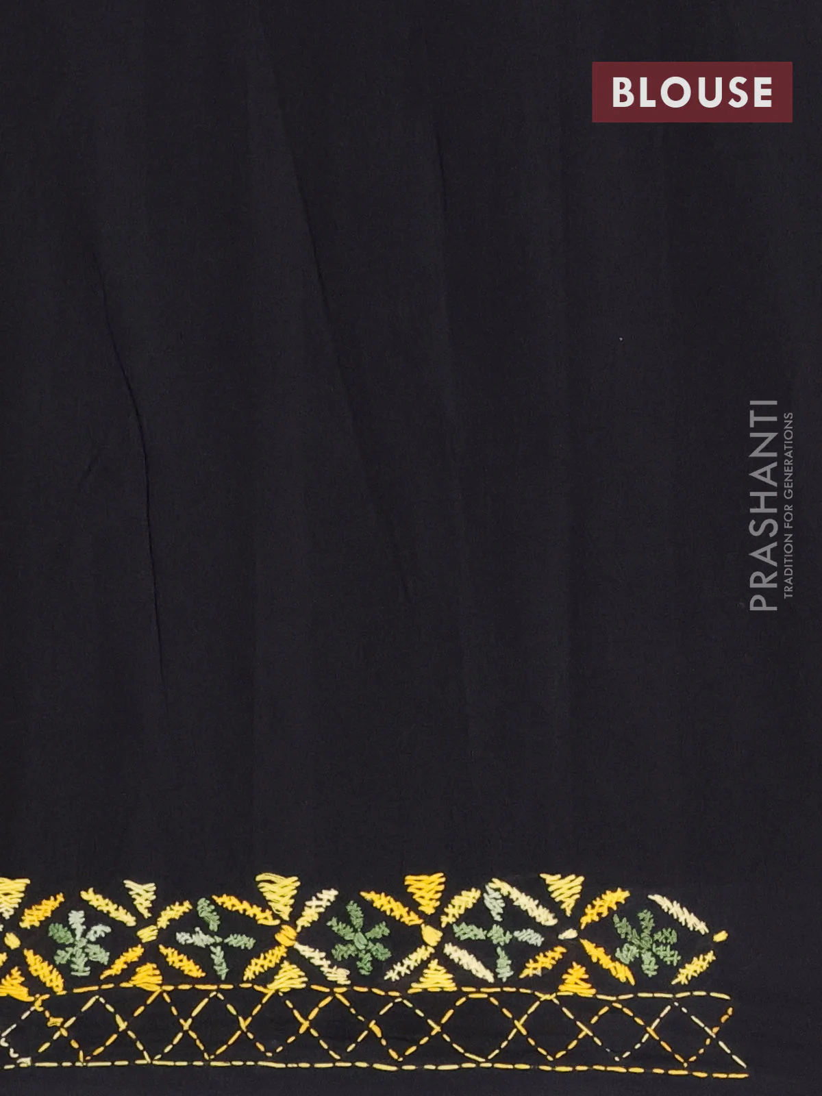 Ikat cotton saree mehendi green and black with allover ikat weaves and kantha stitch work pallu - Image 4