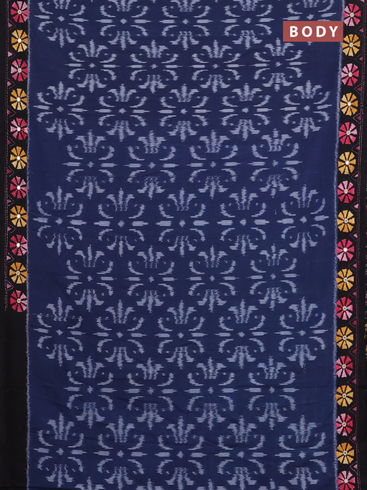 Ikat cotton saree navy blue and black with allover ikat weaves and kantha stitch work pallu - Image 2