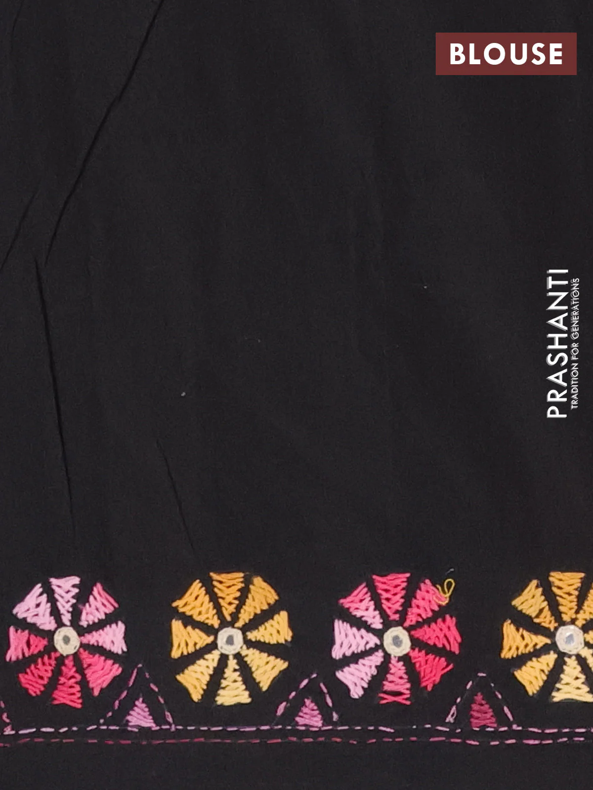 Ikat cotton saree navy blue and black with allover ikat weaves and kantha stitch work pallu - Image 4