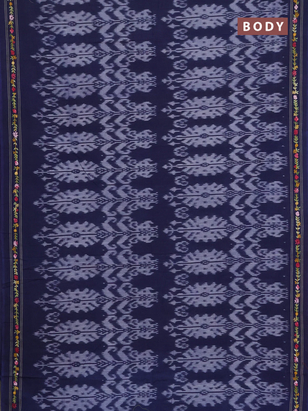 Ikat cotton saree navy blue and red with allover ikat weaves and kantha stitch work pallu - Image 2