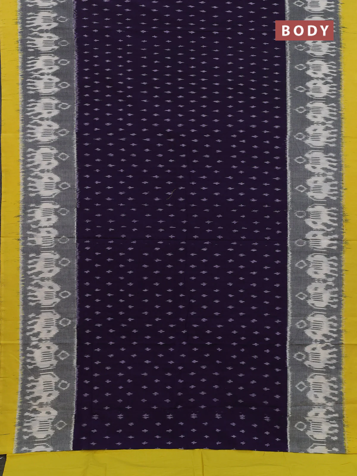 Ikat cotton saree navy blue and yellow with alliover ikat buttas and simple border - Image 2