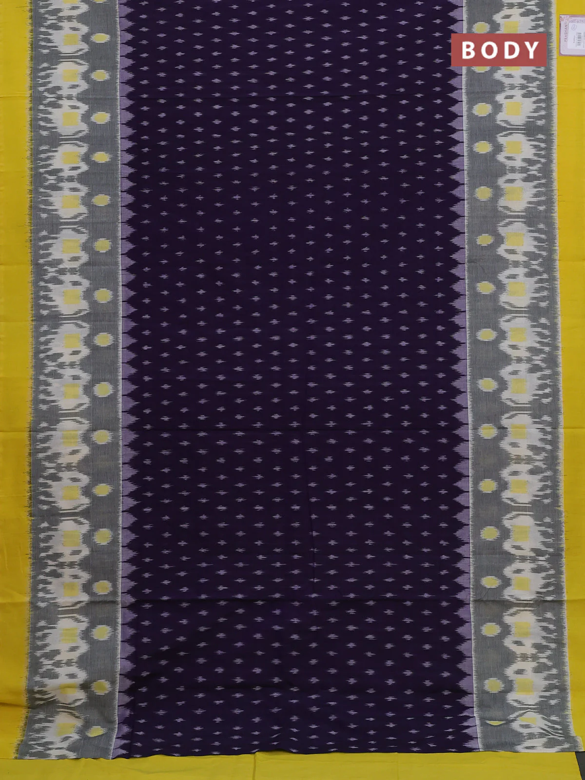 Ikat cotton saree navy blue and yellow with allover ikat weaves and simple border - Image 2