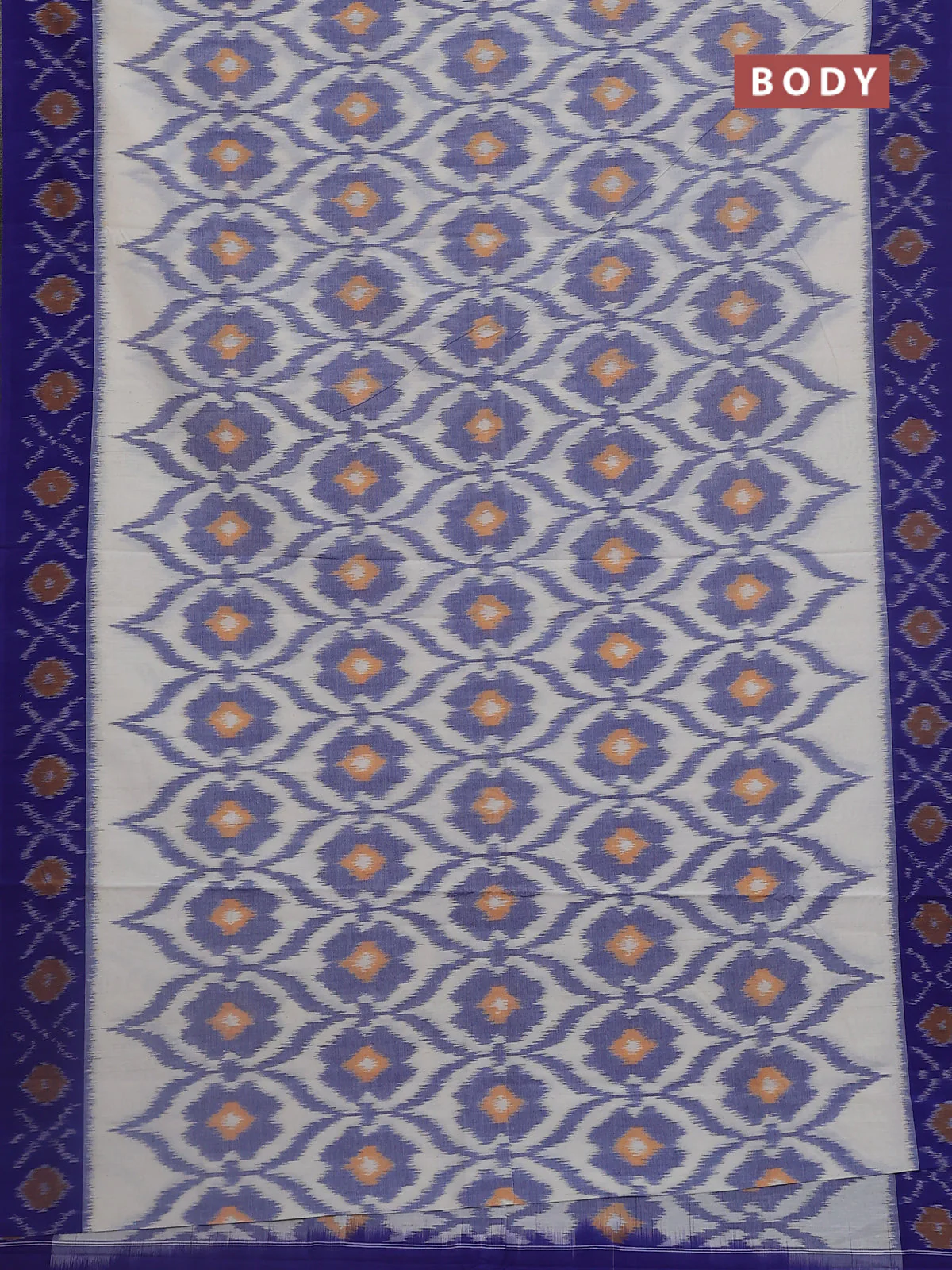 Ikat cotton saree off white and blue with allover ikat weaves and ikat woven border - Image 2